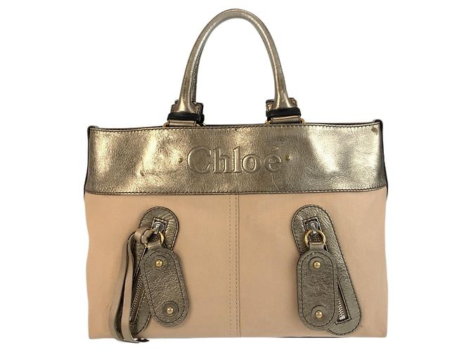 Chloé Bolsa Tote de Lona e Couro Chloe Marrom Bege