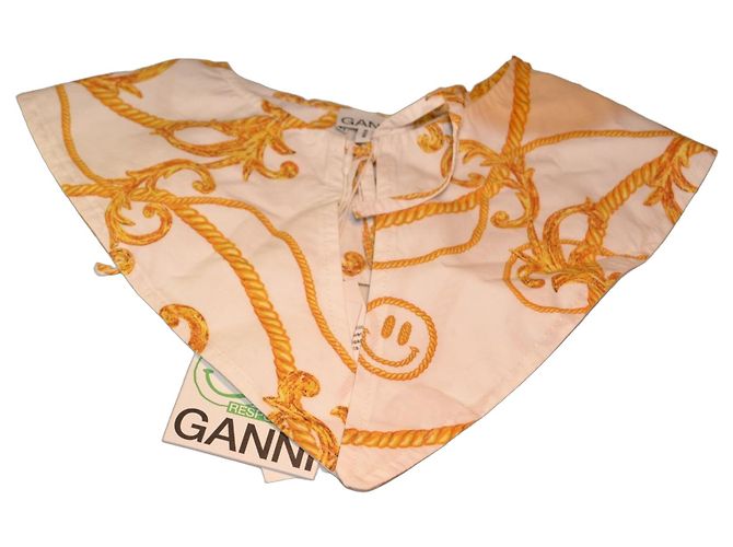 Lenço gola Ganni de algodão branco e dourado