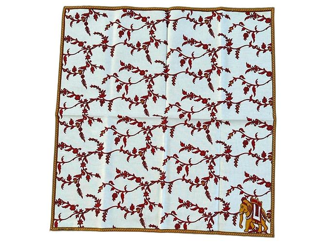Ensemble de 6 sets de table et 6 serviettes Hermès "Paniers Fleuris" Blanc Rouge Doré 