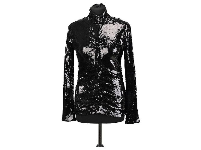 Top in cotone con paillettes Isabel Marant Milana nero