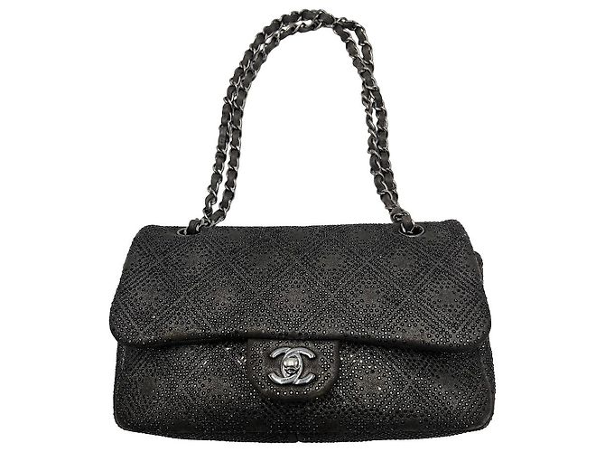Borsa Classic Flap Chanel in strass argento. strass argento. medio Marrone