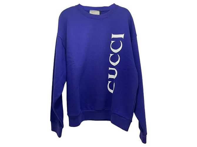 Suéter Gucci con estampado de logotipo de algodón azul marino XL