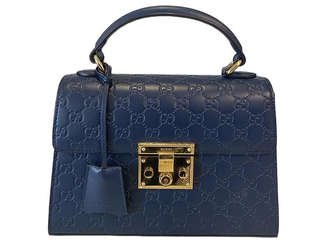 Gucci Padlock Top Handle Bag aus marineblauem Leder
