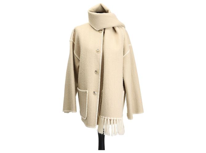 Giacca Totême beige con sciarpa ricamata in lana