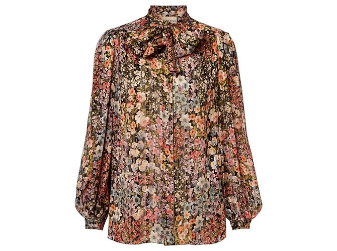 Blusa de seda com estampa floral Valentino e laço