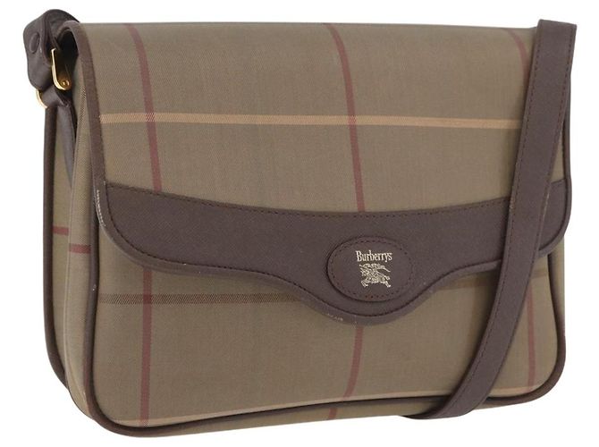 Borsa a Spalla Burberrys Nova Check in Tela Marrone Oro Auth bs33876 D'oro