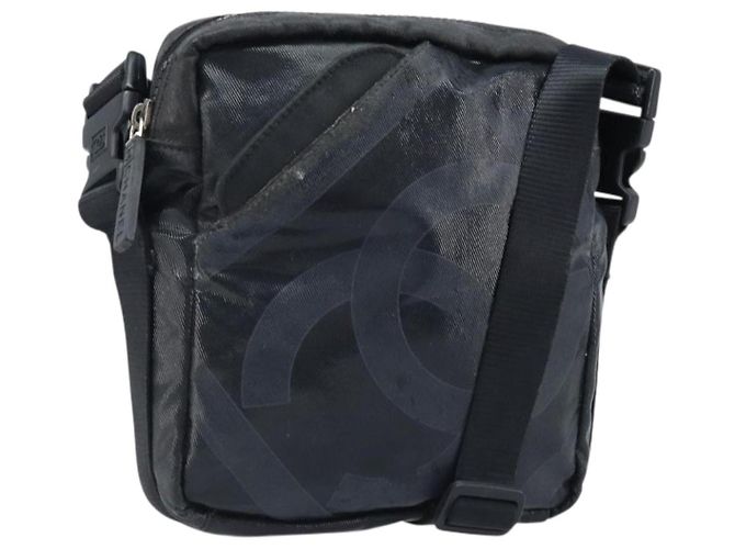 CHANEL Shoulder Bag Coated Canvas Black CC Auth bs34014