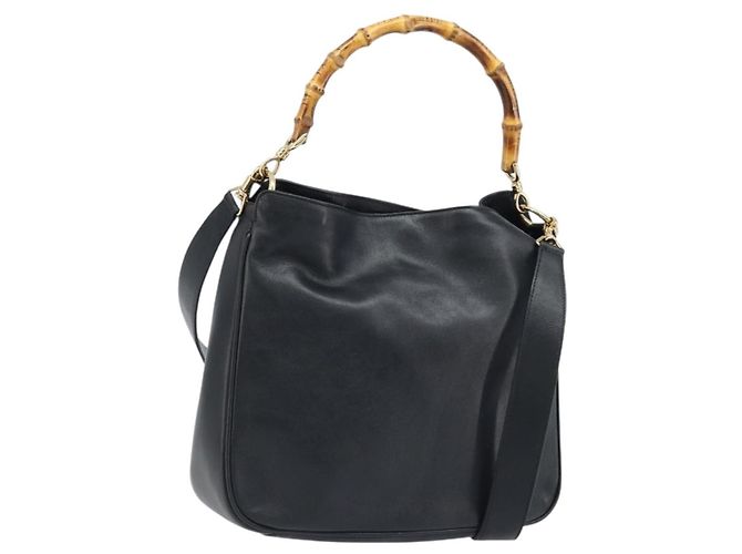 Sac à bandoulière en cuir Gucci Bamboo 2 en 1 Noir Or 001 0166 1638 Auth BA11278 Doré