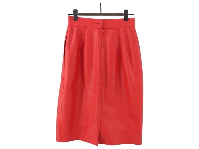 Falda Christian Dior de cuero rojo CC Auth am10735 Roja