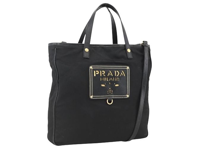 Borsa Tote PRADA Nylon 2way Nera Oro Auth ARZ275 Nero D'oro