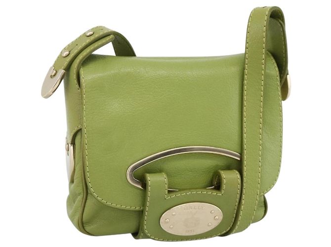 BALLY Shoulder Bag Leather Light green Auth BA11358A