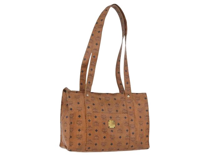 Sac tote MCM Logogram Vicetos PVC Marron Or Auth BA10940 Doré
