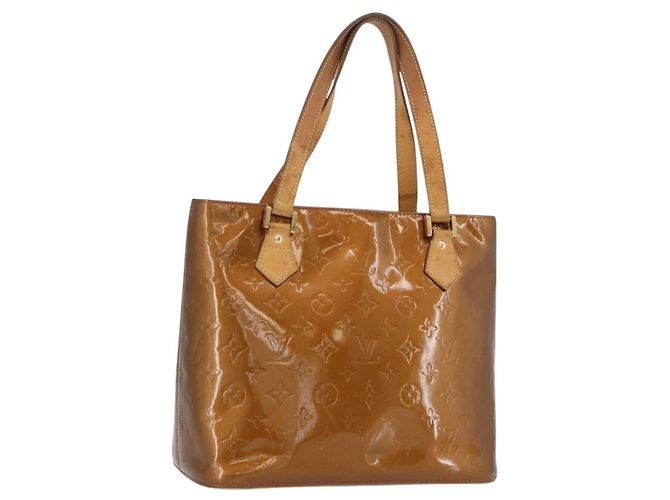 LOUIS VUITTON Bolsa de Mão Houston Monogram Vernis Bronze M91122 LV Auth ARZ080