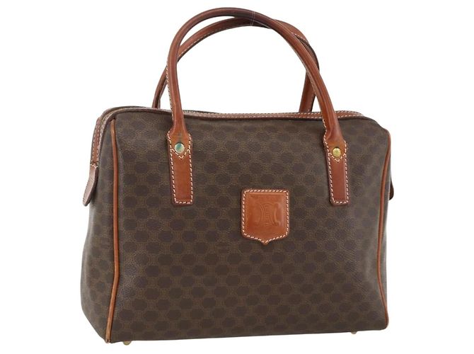 Céline Bolso de mano de lona Macadam CELINE en cuero PVC marrón dorado Auth BSZ166 Castaño