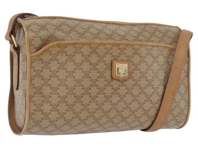 Céline Borsa a Spalla in Tela Macadam CELINE Beige Oro Auth bs33904 D'oro