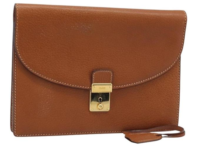 GUCCI Clutch in Pelle Marrone Oro Auth ep13771 D'oro