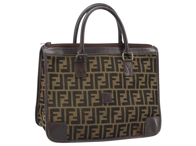 FENDI Zucca Canvas Handtasche Schwarz Braun Auth ep13687