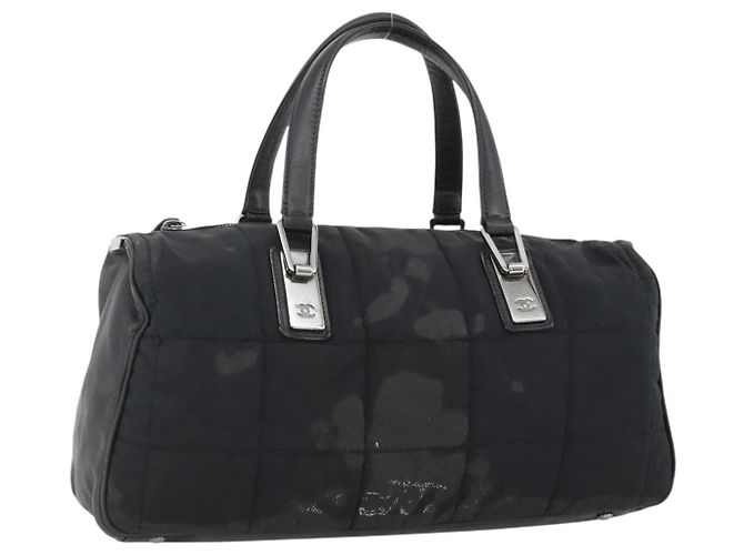 CHANEL Borsa a Mano Choco Bar Nylon Nero Argento CC Auth BA11373