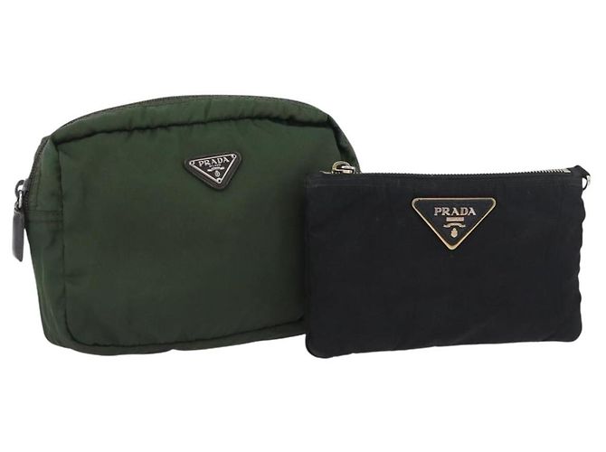 Prada Pouch Nylon 2 Set Khaki Schwarz Auth bs33737