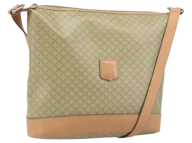 Céline Bolsa de Ombro em Lona Macadam CELINE PVC Bege Ouro Auth 173701 Dourado