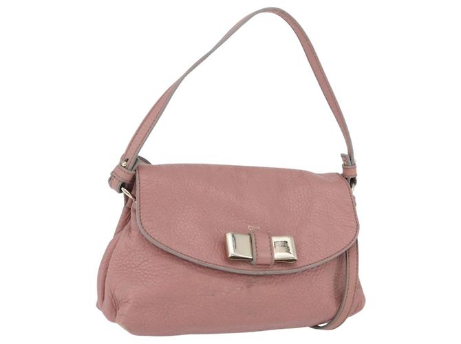 Chloé Bolsa de Ombro Chloe Lily em Couro 2way Rosa Dourado Auth 173695