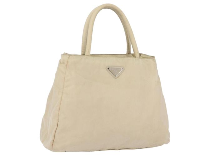PRADA Handtasche Nylon Silber Beige Auth bs33932
