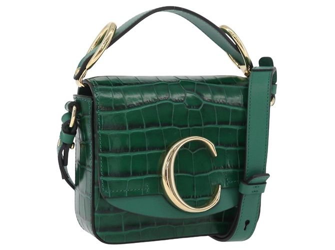 Chloé Sac à main Chloe C en cuir embossé 2 en 1 vert or Auth am11062V Doré