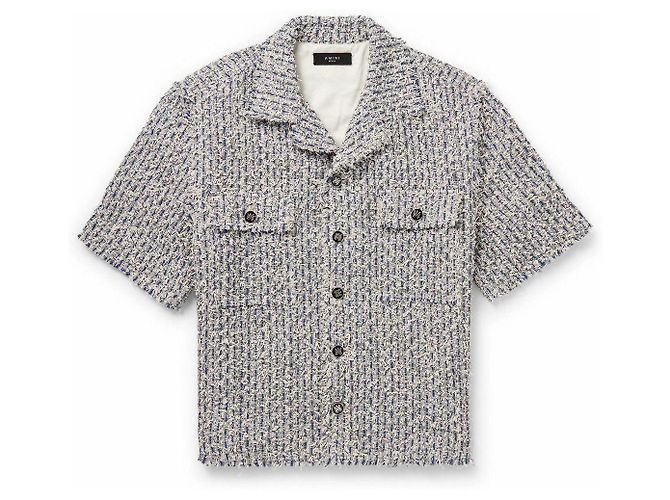 Camisa overshirt de tweed de mezcla de algodón deshilachado con cuello camp AMIRI Multicolor