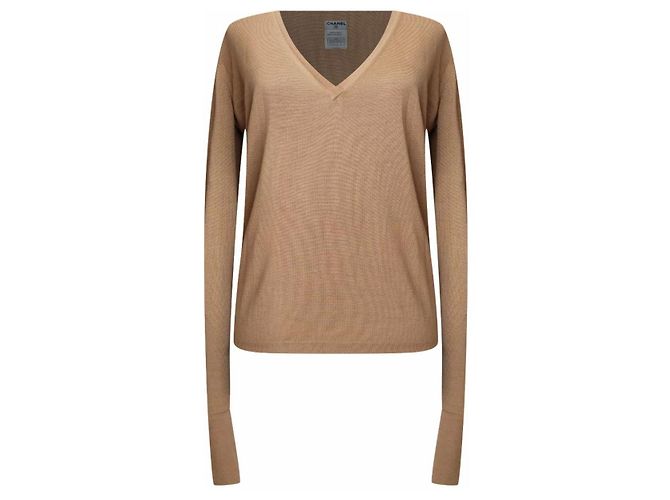 Chanel Pre-Owned & Karl Lagerfeld 04A 2004 Logo Wunderschöner Knopf Kamel Pullover