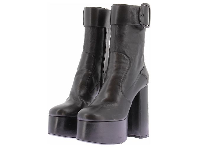 Saint Laurent Bottes noires à talons et plateformes en cuir Black