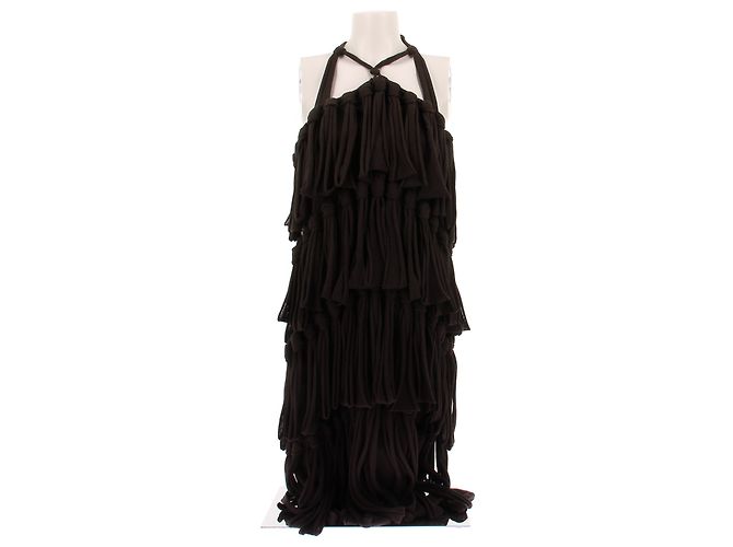 Bottega Veneta Robe marron à franges Brown