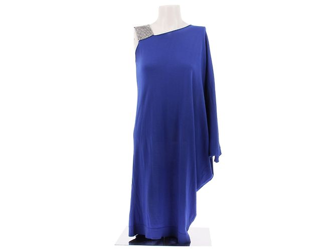 Balmain Blaue einärmelige Wollkleid