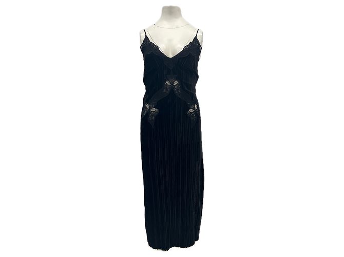 Jonathan Simkhai Langes Kleid mit Samt- und Spitzen-Effekt aus Seide Schwarz