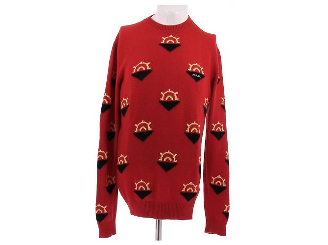 Prada Pull rouge à motifs en laine et cachemire Red