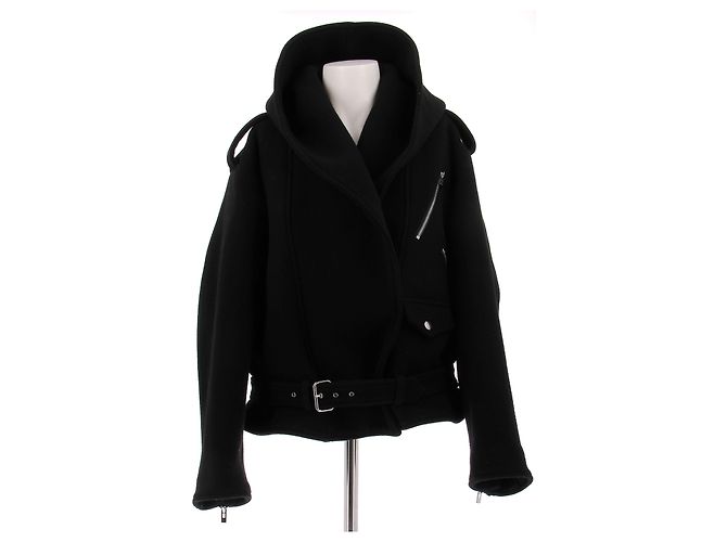 Alaïa Schwarzer Wollmantel mit Kapuze
