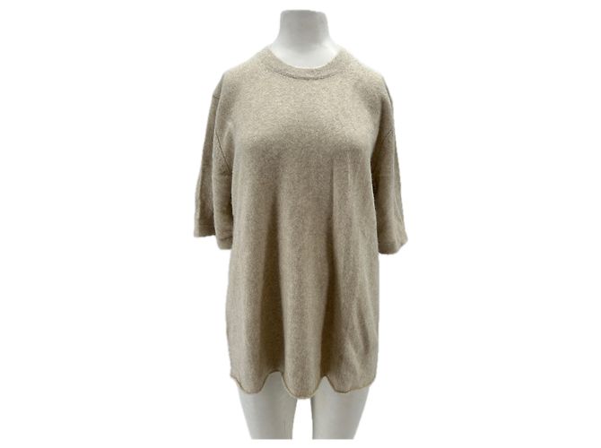 Autre Marque Grauer Kurzarmpullover "Raven" aus Wolle 