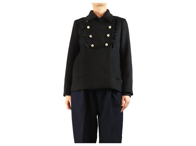 Gucci Black wool coat with pearl buttons - size UK 14