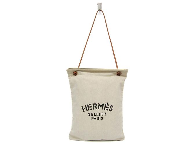 Bolso de hombro Aline GM para mujer de algodón y cuero Hermès, marrón, blanco Castaño