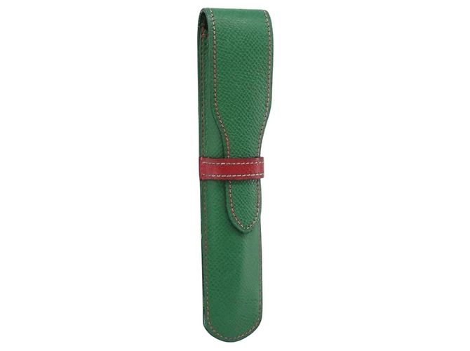 Estuche para pluma Hermès 2210 Verde de Cuero