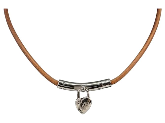 Hermès Collar Choker Corazón Cadena Viviride de cuero marrón Hermes Castaño 
