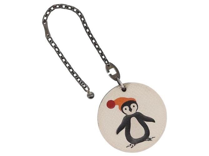Porte-clés en cuir Hermès Pingouin Blanc 