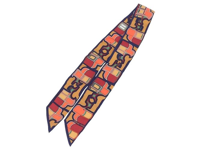 Lenço Twilly Hermès Carroça de Seda Marinho Azul