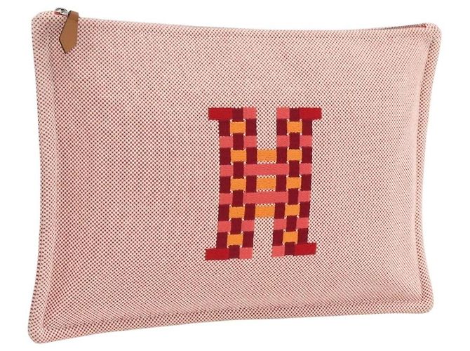 Hermès Hermes Pouch Cotton Red Silver