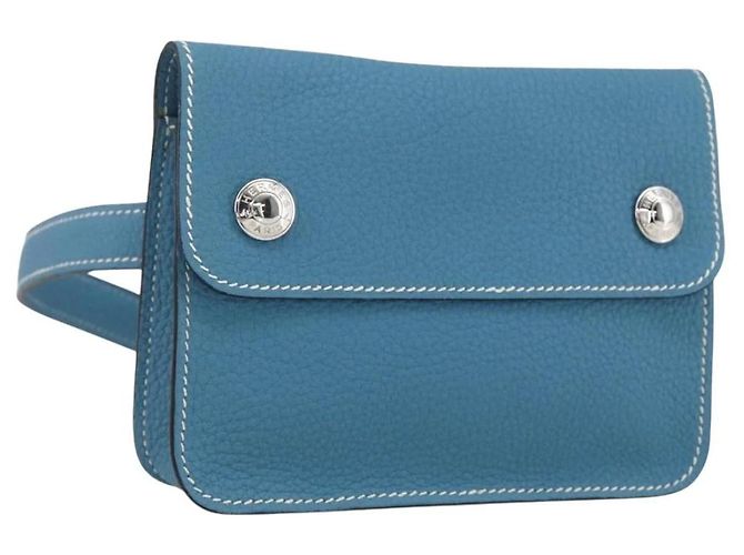 Borsa a vita Pochette Hermès in pelle verde, blu e argento