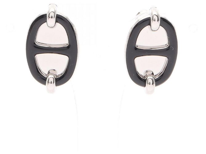 Boucles d'oreilles Mini Maillon Hermès Noir Argenté
