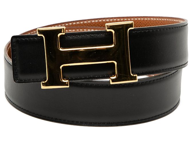 Cinturón reversible Constance H en ternera negra y Courchevel de Hermès