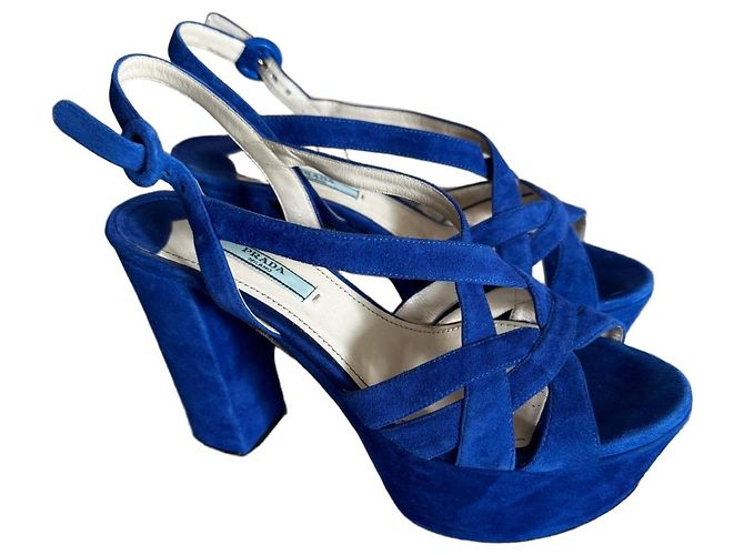 Sandali platform Prada in suede blu