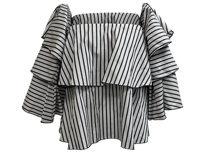 Autre Marque Blusa listrada off-shoulder em algodão preto e branco de Caroline Constas