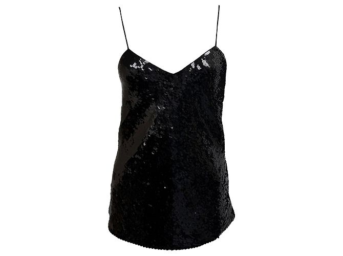 Iro Erna Sequined Camisole Top in Black Polyester