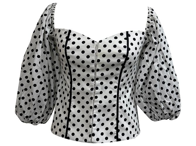 Autre Marque Blouse Off-Shoulder à Pois Belen en Coton Blanc de Caroline Constas